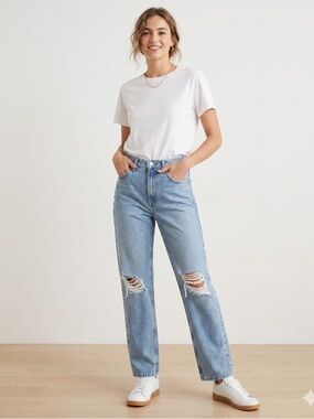 The Drop Women's Luca High-Rise Distressed Loose Straight-Fit Light